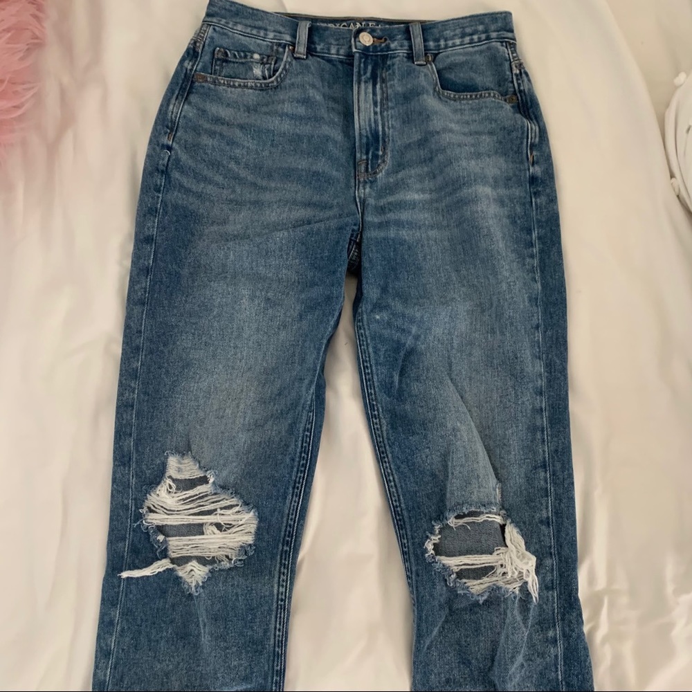 AE Mom jeans with knee rips